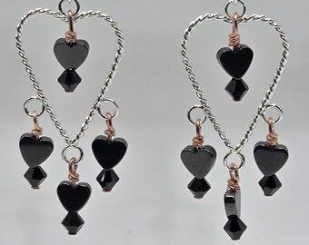 Love and Hearts Chandelier Style Ohrringe mit Hämatit.