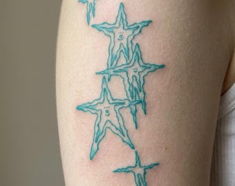 Y2K Star Temporary Tattoo, Liquid Star Aesthetic Tattoo, Abstract Blue Fake Tattoo, Edgy Cute Smiley Star Tattoo Sticker for Women
