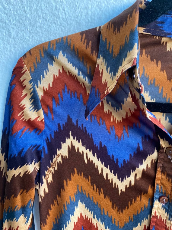 Vintage 1970’s Graphic Disco Poly Blouse Top