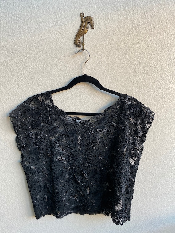 Vintage Heavily Beaded Sequined Sheer Blouse Top