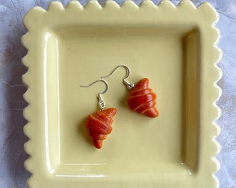 Handmade Polymer Clay Freshly baked croissant Earrings, Food Jewelry