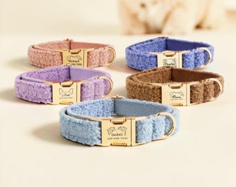 Fluffy Plush Pet Collar for Medium to Large Dogs - Adjustable Pet Collar with Custom Dog Ear Pattern & Personalized Text