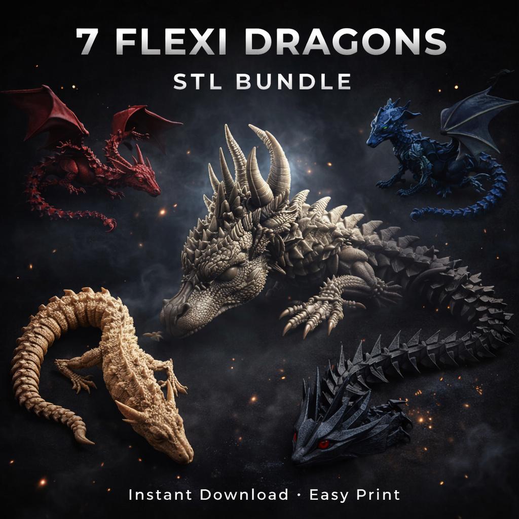 7 Flexi Dragon STL Bundle | Articulated, Movable 3D Print Files ...