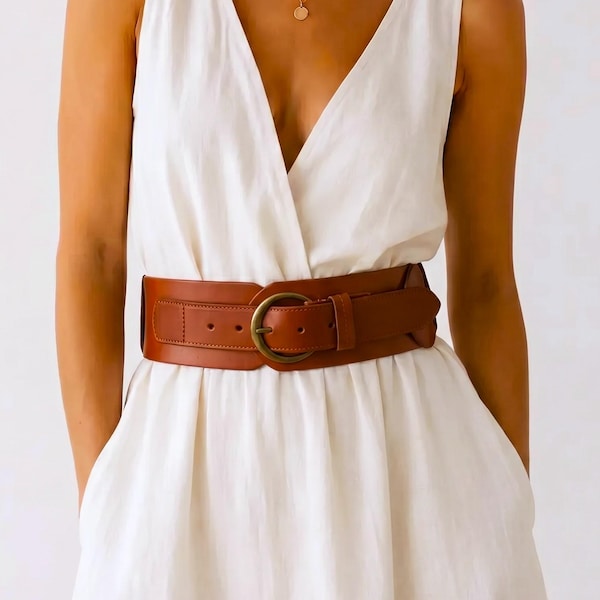 Wide Braided Leather Waist Belt, Full Grain Leather Belt, Luxury Statement Belt, Vintage Style Dress Belt, Woven Link Belt for Women