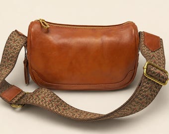Top Grain Cowhide Leather Crossbody Bag, Soft Leather Shoulder Bag with Adjustable Woven Strap