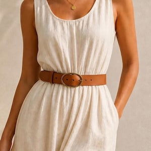 Wide Waist Belt, Full Grain Leather Belt for Women, Gold Oval Buckle Belt, Jeans Belt, Minimalist Belt for Dress, Timeless Wardrobe