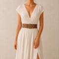 Boho Elastic Waist Belt for Women, Wide Stretch Belt, Ethnic Woven Statement Belt, Waist Cincher for Dresses, Vintage Festival Outfit Belt