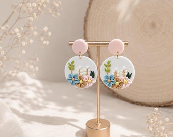 Pastel Floral Polymer Clay Earrings, Handmade Boho Cottagecore Jewelry, Lightweight Spring Flower Gift