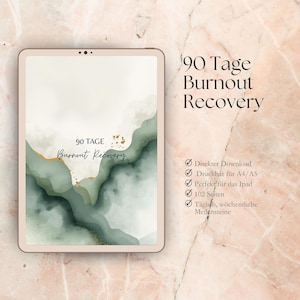 Digitales Burnout Journal Deutsch-90 Tage Achtsamkeit & Self Care Planer-PDF Daily Reflection Journal für GoodNotes und Druck - A4, A5 6x9