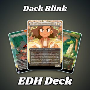 May include: Three Magic: The Gathering trading cards arranged in a fan shape. The center card features Dack Fayden, Helping Hand, a legendary human advisor creature with 4/6 power and toughness, surrounded by glowing golden energy.