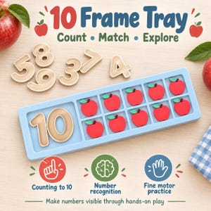 Apple Ten-Frame Counting Tray | Montessori Math Manipulative | Counting to 10 | Number Matching Activity |Preschool Number-Sense Activity