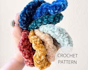 Crochet Pattern - Velvet Scrunchies - Crocheted Hair Tie, Wristband - Easy, Beginner Crochet - PDF Instant Download - Noelebelle DIY