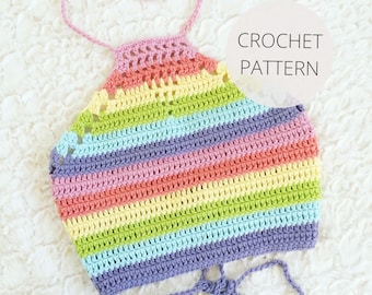 Crochet Pattern - Pastel Rainbow Halter Top - Easy, Beginner Pattern - Multiple Color Options - PDF Instant Download - Noelebelle DIY