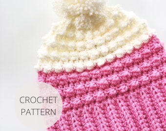 Crochet Pattern - Berries n' Cream Pom-Pom Beanie - Adult Size Only - Easy, Beginner Crochet - PDF Instant Download - Noelebelle DIY