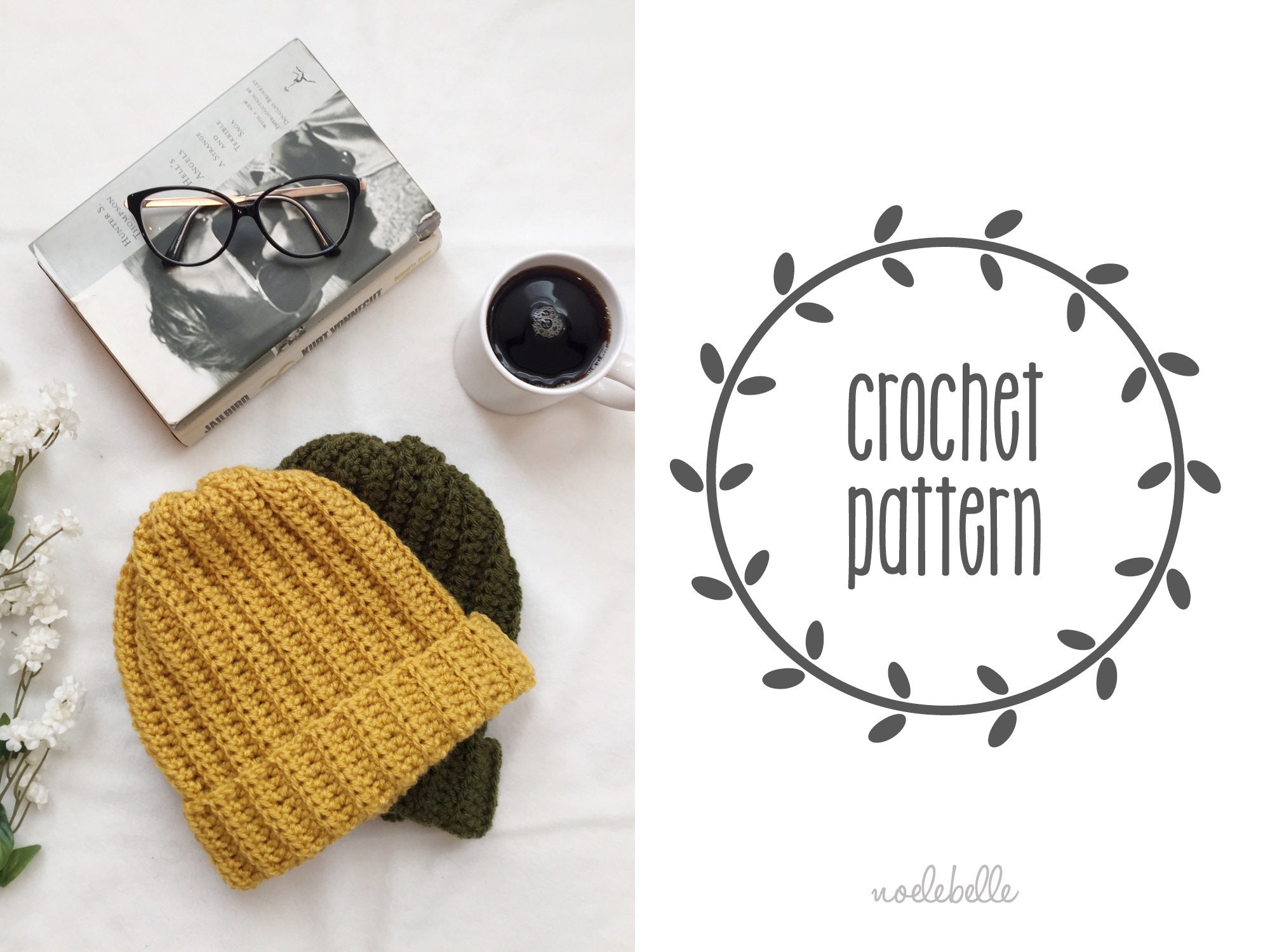 Crochet Pattern Cozy Ribbed Beanie Pom Pom Instructions Included Easy Beginner Crochet Pdf Instant Download Noelebelle Diy