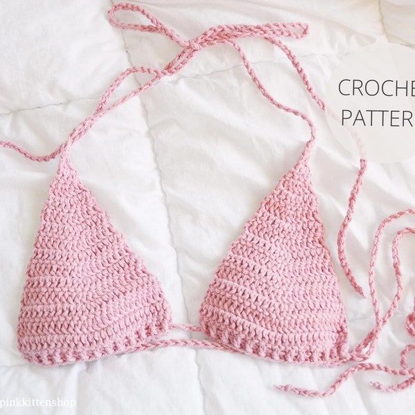 Patron au crochet - Top au crochet classique - Bralette, patron de haut de bikini - Instructions pour les franges incluses - Téléchargement instantané PDF - Noelebelle DIY