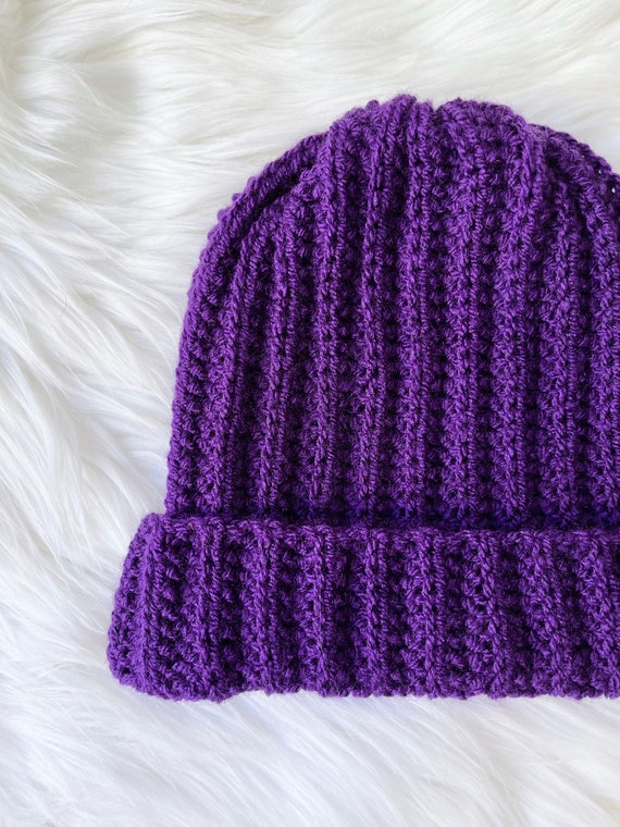 Purple Beanie - Large Child/Tween Size, Unisex - Super Soft Ribbed Beanie - Handmade in USA - Ready to Ship - Only 1 Available - Noelebelle