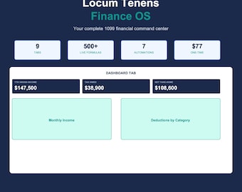 Locum Tenens Finance OS — Google Sheets for 1099 Physicians | Tax, Income, License & Mileage Tracker