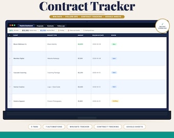 Freelancer Proposal & Contract Tracker Google Sheets | Win Rate Dashboard | 7 Automations