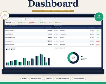 Freelance Developer Dashboard Google Sheets | Client Tracker, Invoice Tracker, Project Management Template