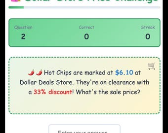 Dollar Store Game for Percent Increase/Decrease