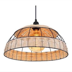 Boho Rattan Pendant Light | Handmade Wicker Hanging Lamp, Natural Home Decor