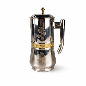 Cafetera de lujo de acero inoxidable con detalles dorados / Tetera vintage / Elegante tetera / Cafetera árabe / Decoración para el hogar y la cocina