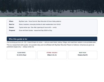 Big Bear Lake Winter Guide PDF | LA OC Ski Snowboard Snow Play Chains Weekend Plan Download