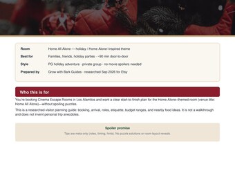 Home Alone Escape Room Guide PDF | Cinema Escape Rooms Los Alamitos Tips Digital Download
