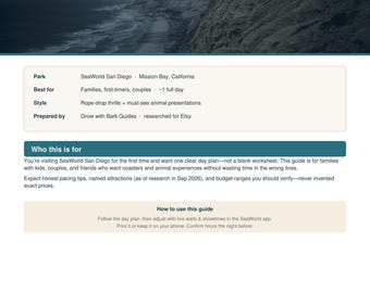 SeaWorld San Diego Day Guide PDF | First-Timer Trip Plan, Rides Shows Food Tips Digital Download