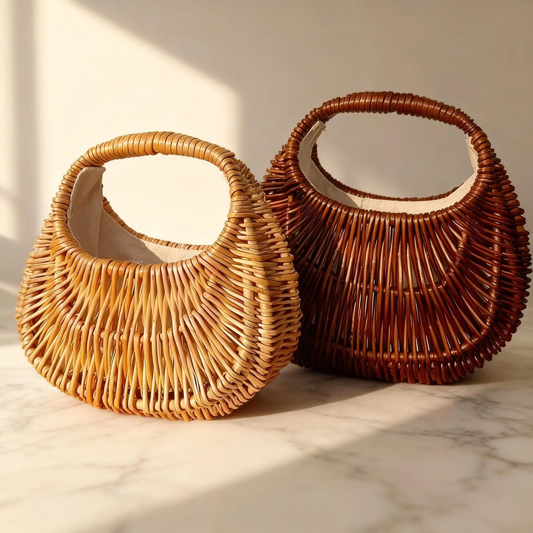 Woven Rattan Straw Bag: Boho Basket Handbag, Retro Summer Beach Tote ...