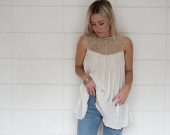 Bohemian Gauze Crochet top- Natural