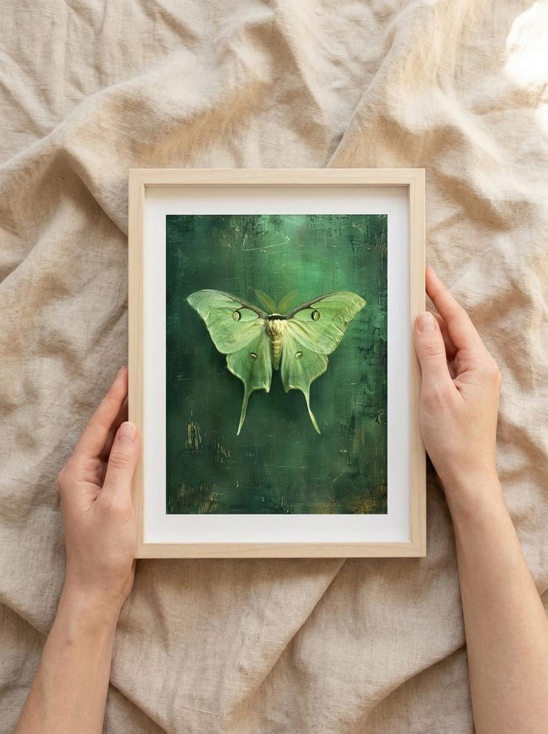 Luna Moth Wall Art | Dark Green Moody Insect Print (digital Download ...