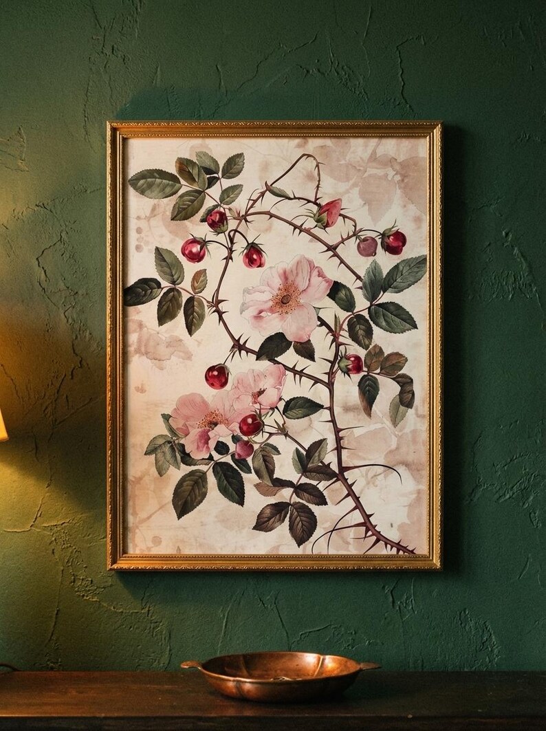 Vintage Wild Rose Botanical Print | Watercolour Floral Wall Art ...
