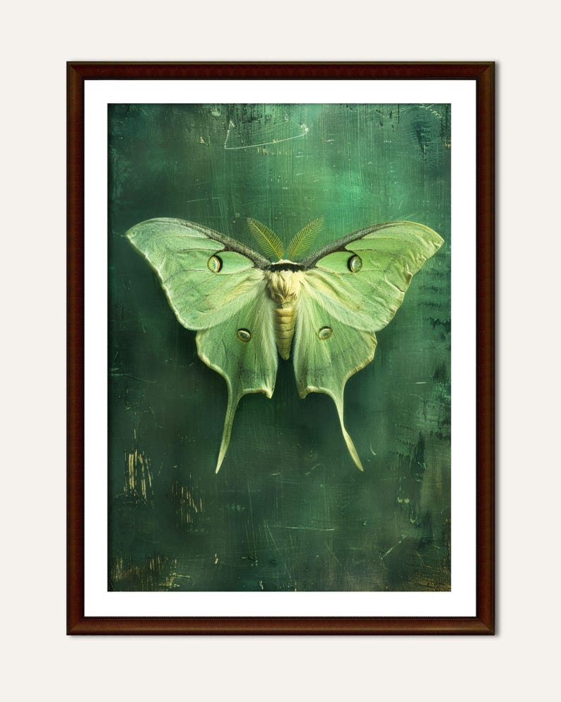 Luna Moth Wall Art | Dark Green Moody Insect Print (digital Download ...