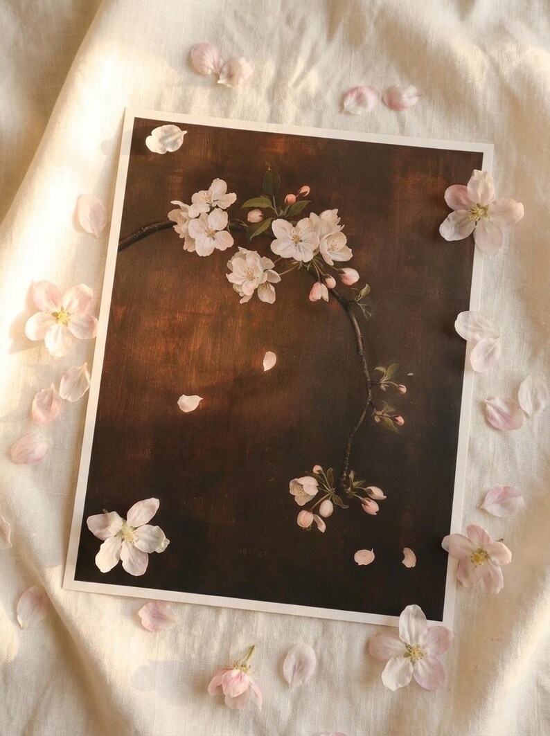 Vintage Apple Blossom Botanical Print | Dark Floral Wall Art (digital ...