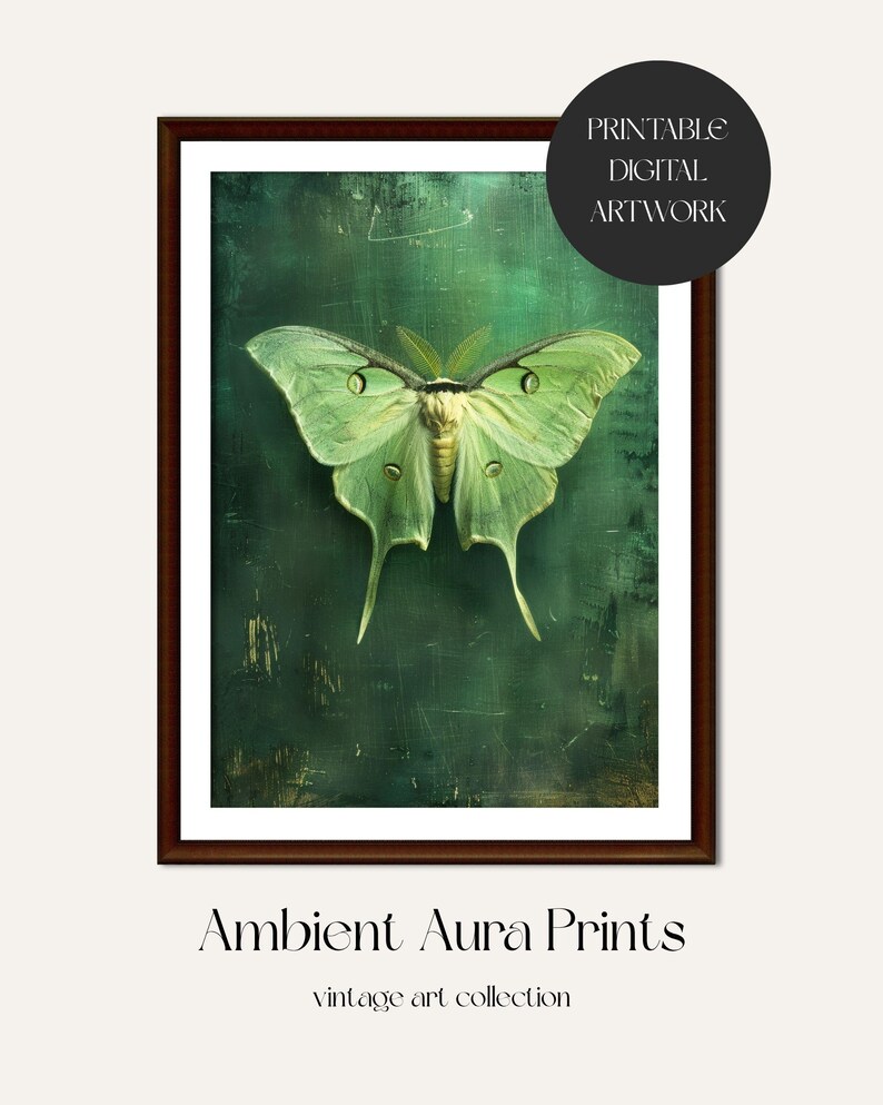 Luna Moth Wall Art | Dark Green Moody Insect Print (digital Download ...
