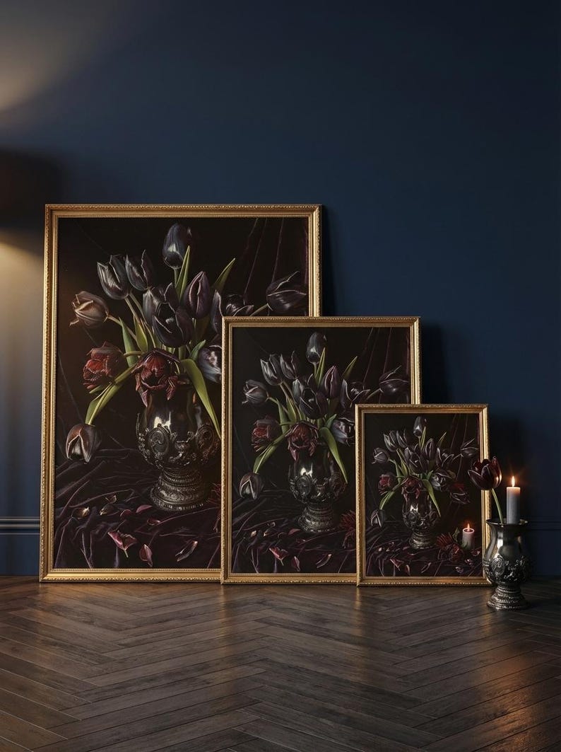 Vintage Tulip Still Life Printable Wall Art | Moody Floral Art (digital ...