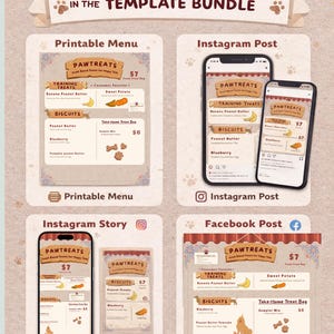 Dog Treat Canva Template Bundle | 9 Templates | Menu + Instagram Carousel + Social Posts | Dog Bakery (Digital Download)