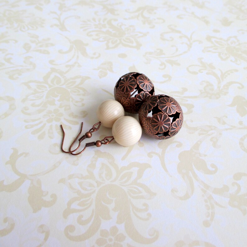Flower earrings Floral jewelry Antiqued copper Rustic boho Earthy bohemian Whimsical woodland Cottagecore Nature accessories