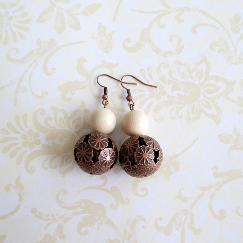 Flower earrings Floral jewelry Antiqued copper Rustic boho Earthy bohemian Whimsical woodland Cottagecore Nature accessories