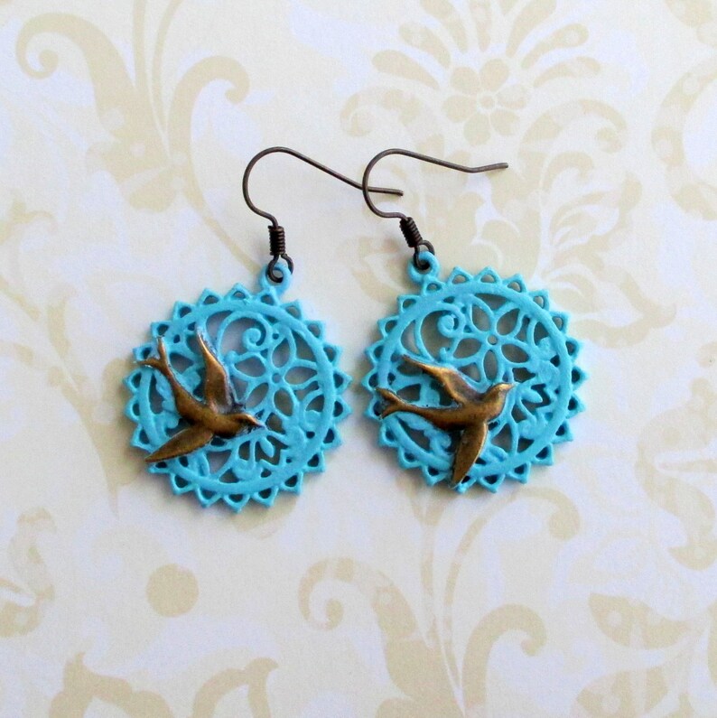 Bird earrings Swallow jewelry Vintage style Nature accessories Art Nouveau Romantic Victorian Rustic boho Bohemian cottagecore
