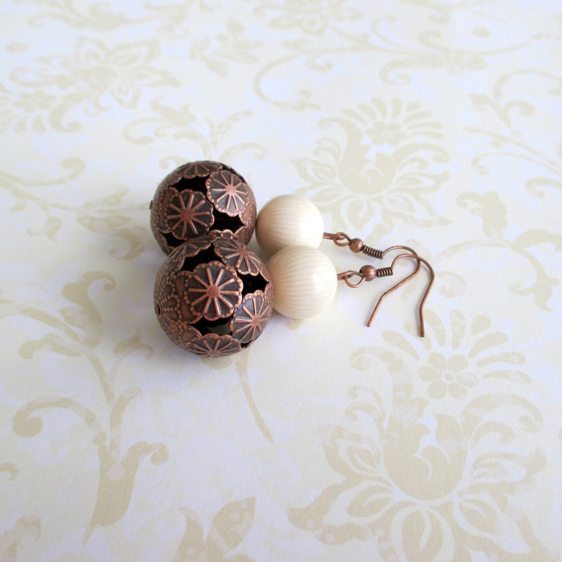 Flower earrings Floral jewelry Antiqued copper Rustic boho Earthy bohemian Whimsical woodland Cottagecore Nature accessories