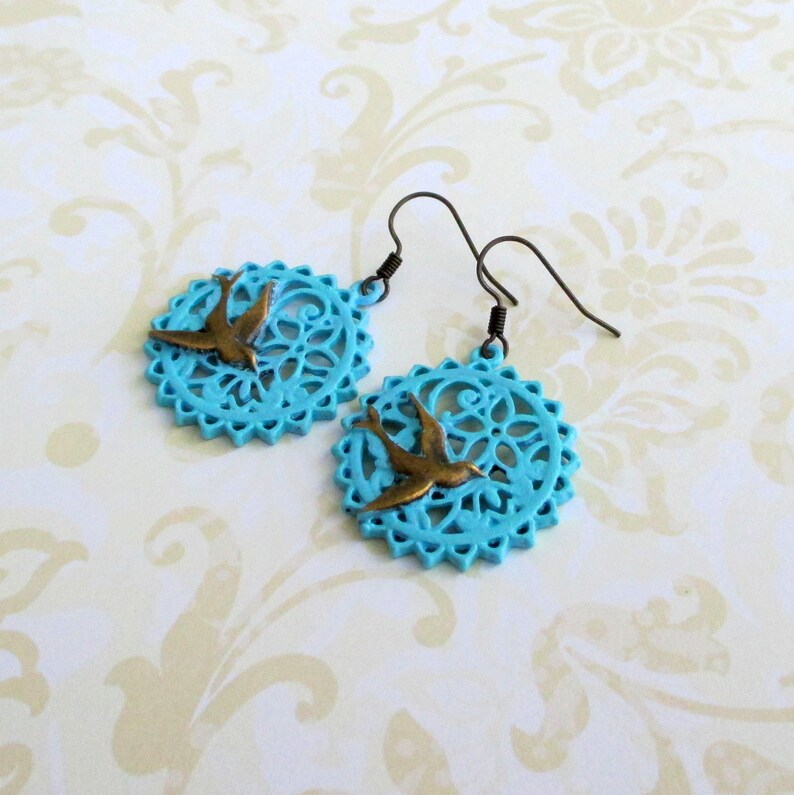Bird earrings Swallow jewelry Vintage style Nature accessories Art Nouveau Romantic Victorian Rustic boho Bohemian cottagecore