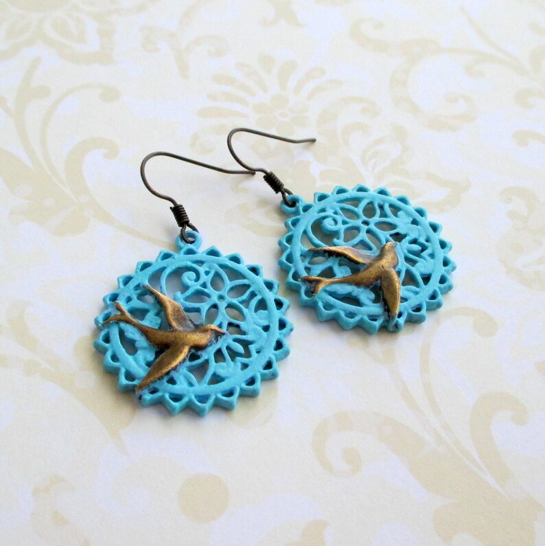 Bird earrings Swallow jewelry Vintage style Nature accessories Art Nouveau Romantic Victorian Rustic boho Bohemian cottagecore