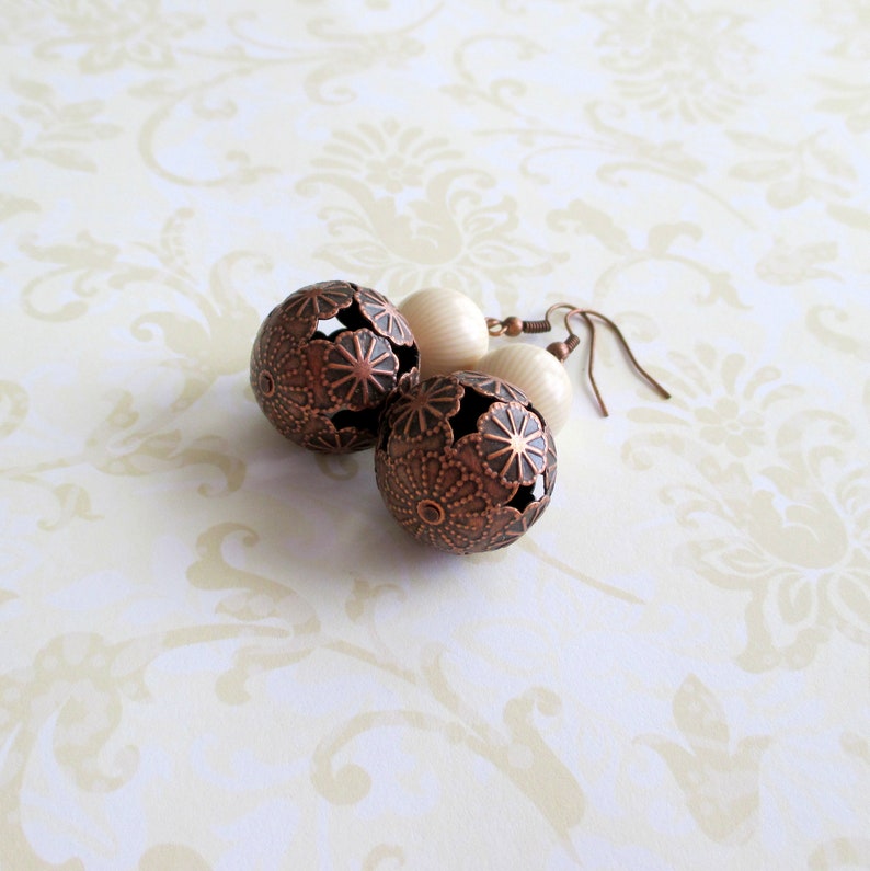 Flower earrings Floral jewelry Antiqued copper Rustic boho Earthy bohemian Whimsical woodland Cottagecore Nature accessories