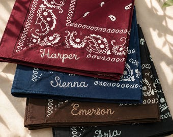 Personalized Bag Scarf, Custom Embroidered Bandana Accessory, Chain Stitch Name Scarf for Tote and Backpack
