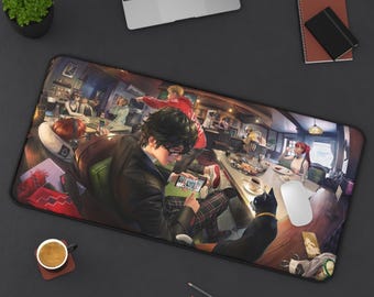 P5 Cafe Scene Desk Mat | Gaming, Typing, Crafting Surface