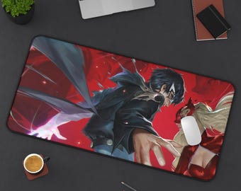 P5 - Alfombrilla de escritorio para videojuegos, alfombrilla de escritorio retro para juegos, alfombrilla de escritorio para juegos con estilo waifu / alfombrilla de ratón para juegos, estética anime
