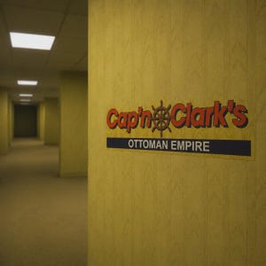 Backrooms Sticker - Cap’n Clark’s Ottoman Empire - 6 Inch Vinyl Decal, Liminal Horror, Captain Clark